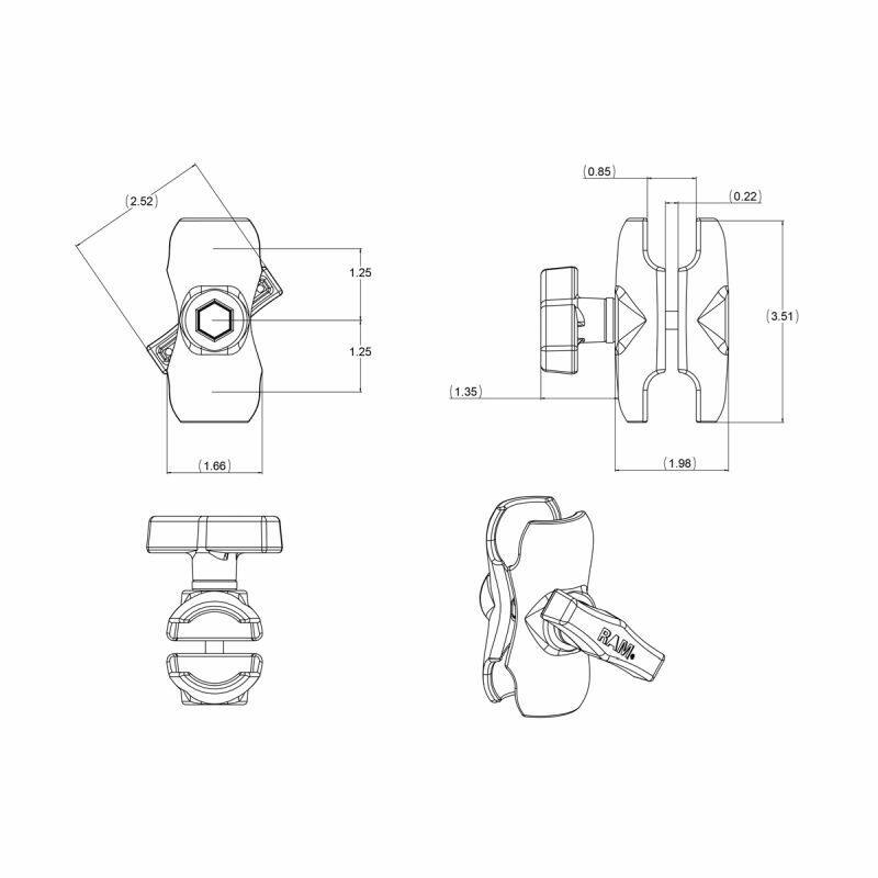 RAM U-Bolt Rail Handlebar Base (Double) with Short Arm & Round Plate (C Series)