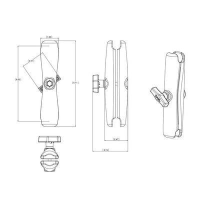 RAM Double Socket Arm - C Series (1.5" Ball) -  Long length 232mm