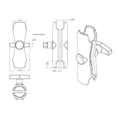 RAM Double Ball Mount with Round Base Plate and backing plate - C Series