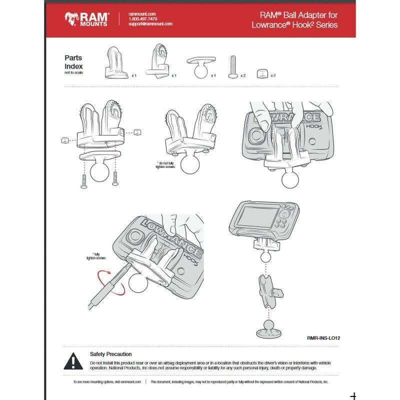 RAM-202-LO12 RAM® Ball Adaptor for Lowrance Hook² and Reveal Series instructions 