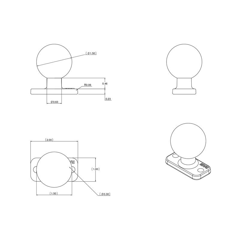 RAM Rectangular Base - C Series - 25 x 51mm  - with 2-Hole Pattern