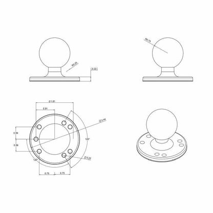 RAM Clamp Base - Square 102mm Post Base clamp with Short Arm & Round Base