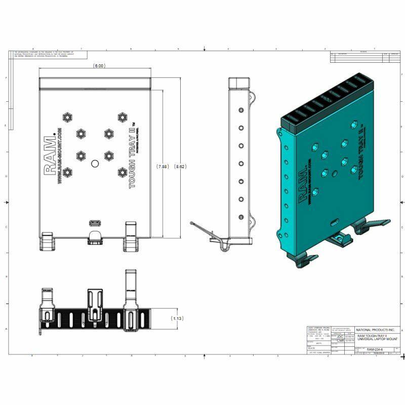 RAM Tough-Tray II Universal Laptop Holder - POD 1 No Drill Vehicle Base C Series