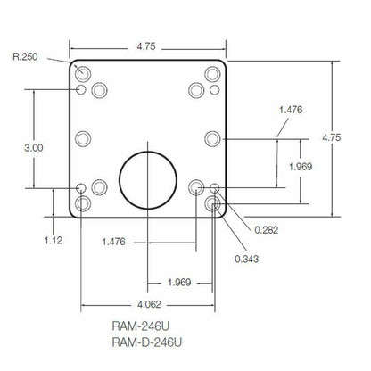 RAM Square VESA Base Plate  - 120mm square - C Size 1.5" Ball - No Spacers