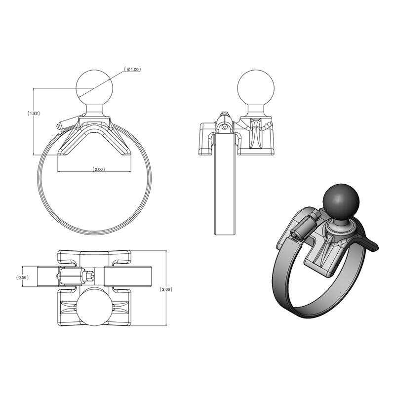 RAM Strap / Roll Bar V-Shaped base with Short Arm and Round Base - B Series