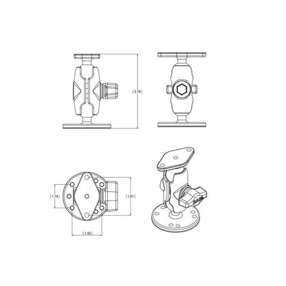 RAM Double Ball Mount with Round & Diamond Bases - B Series - Short Arm