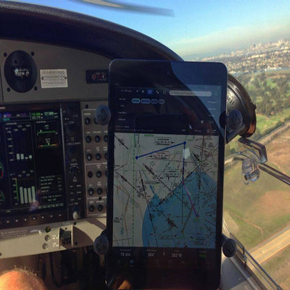 RAM-B-166-UN8U RAM® X-Grip® with RAM® Twist-Lock™ Suction Cup Mount for 7"-8" Tablets installed in aircraft with tablet 