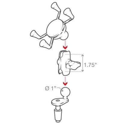 RAM-B-176-A-UN10U RAM® X-Grip® Large Phone Mount with Motorcycle Fork Stem Base - dimensions 