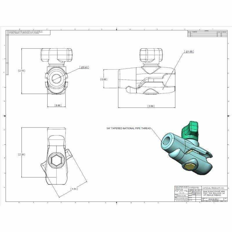 RAM Wheelchair Extension and Double Socket Arm - ideal Wheelchair Phone base