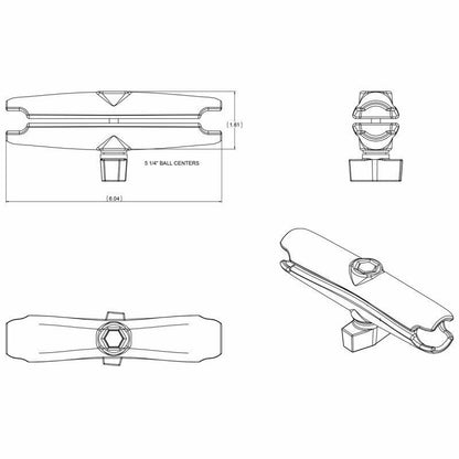 RAM Double Socket Arm with Round Base - B Series 1" Ball - Long length