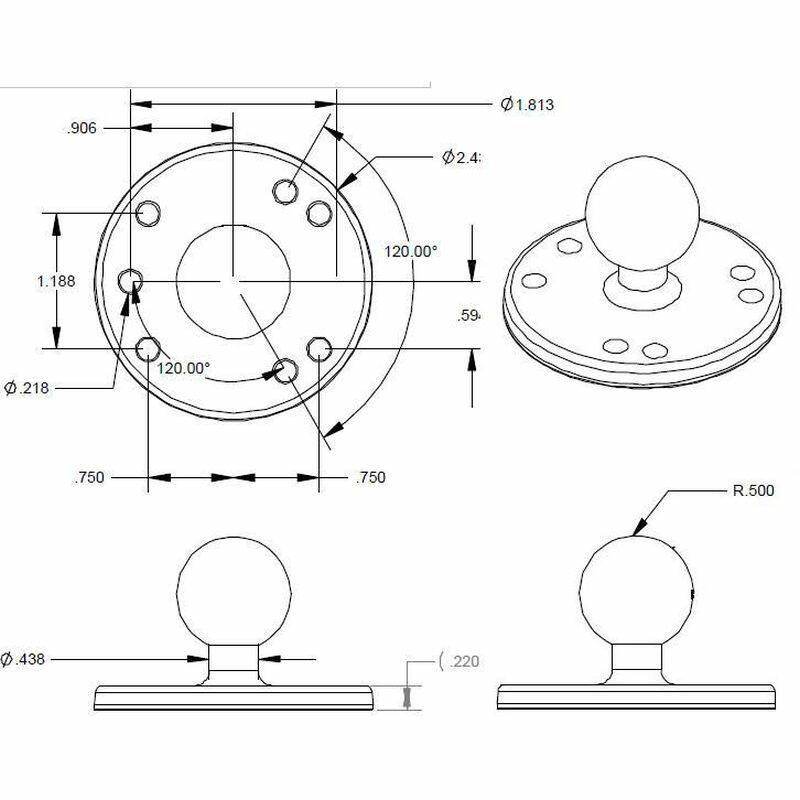 RAM Double Ball Mount with 2 Round Base Plates - B Series (1" Ball) - Short Arm