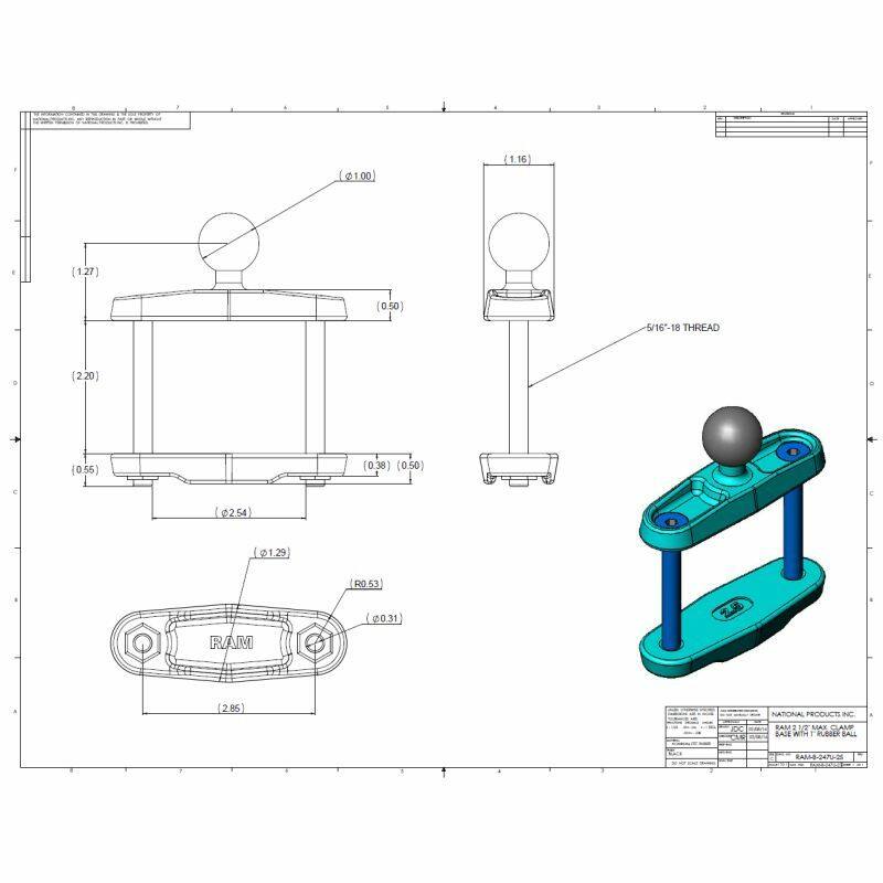 RAM-B-247U-25 RAM® Square Post Clamp Base dimensions