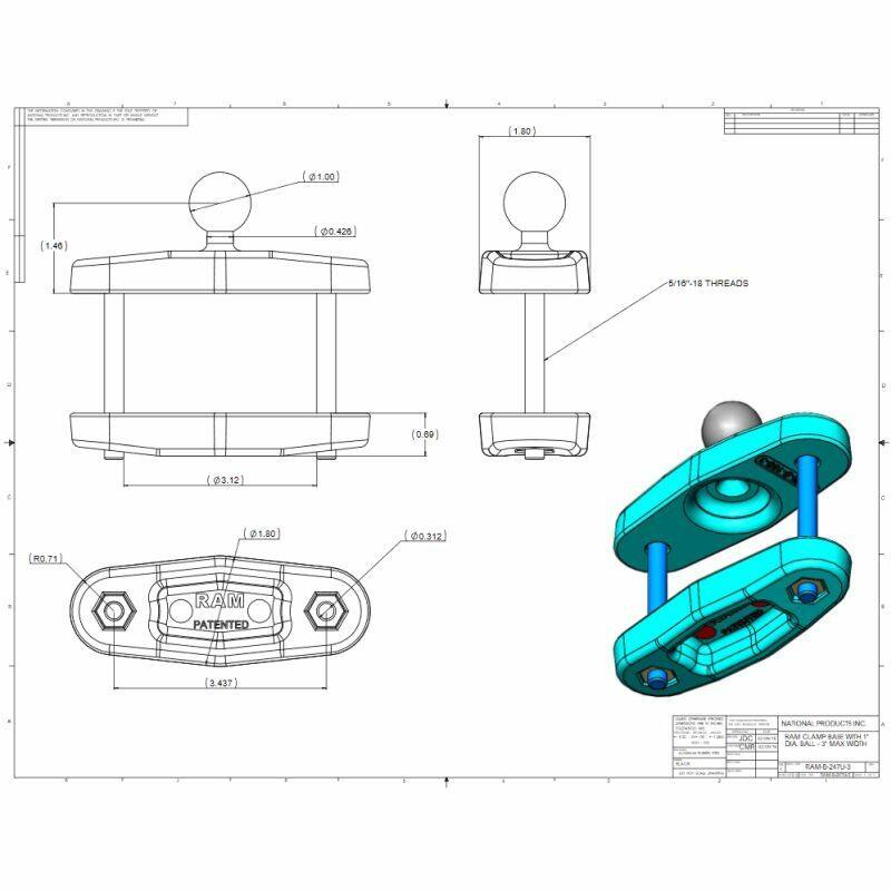 RAM Clamp Base - Square 76mm Post Base clamp with 1 inch (B Series) Ball