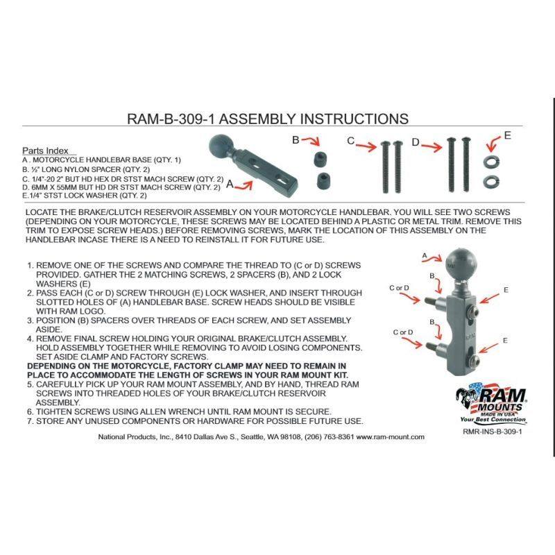 RAM Motorcycle Brake/Clutch Clamp Base with 1" Ball