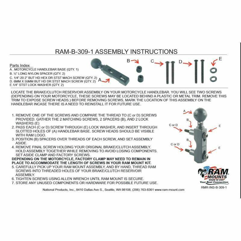 RAM Motorcycle Brake/Clutch Clamp / U-Bolt Mount