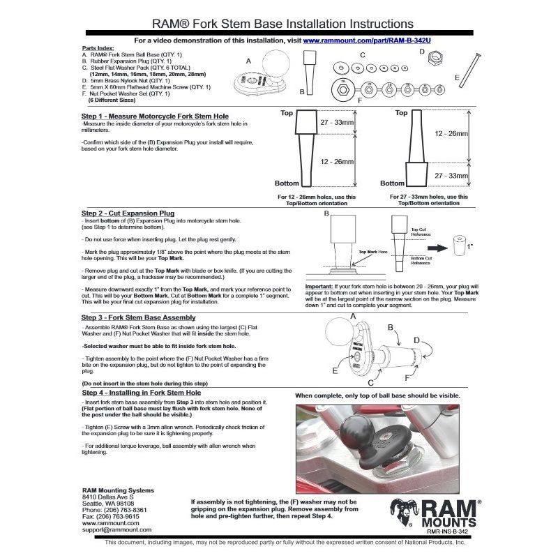 RAM Hardware Pack - Fork Stem Mount with Rubber Expansion Plug