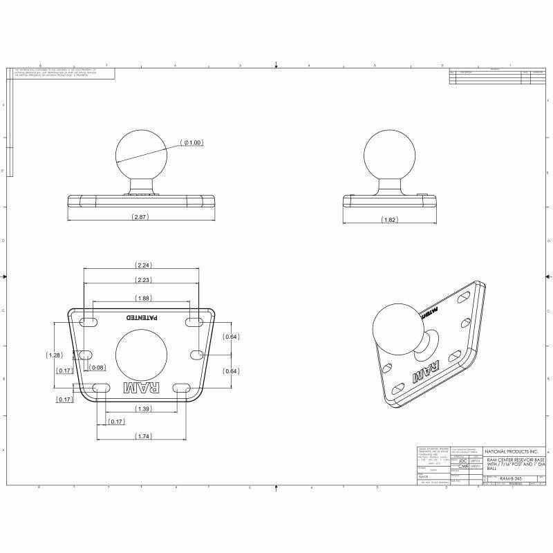 RAM-B-345 plate dimensions and hole patterns 