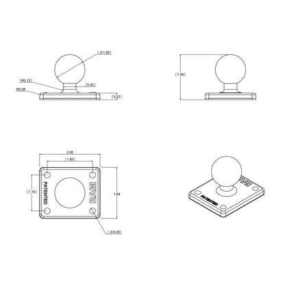 RAM Suction Cup Base - with Square Base (AMPS pattern) - Medium Arm