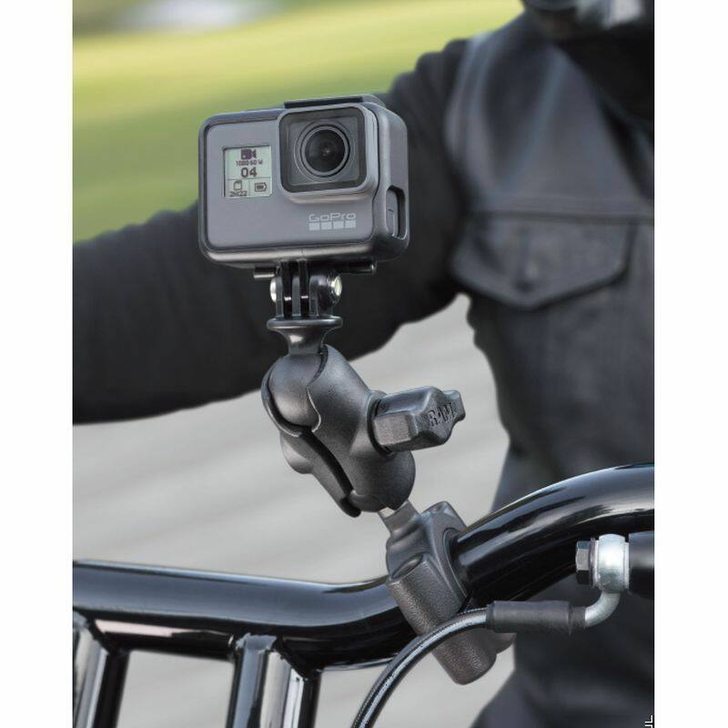 RAM-B-408-75-1-A-GOP1U RAM® Torque™ Medium Rail Base with Universal Action Camera Adapter on handlebars 