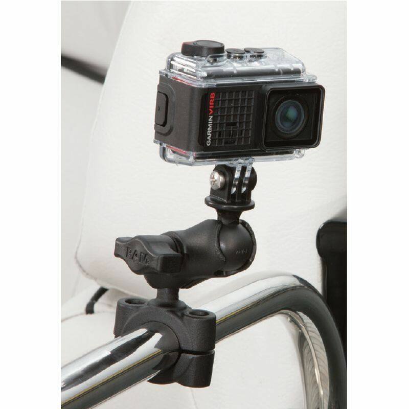 RAM-B-408-75-1-A-GOP1U RAM® Torque™ Medium Rail Base with Universal Action Camera Adapter installed 