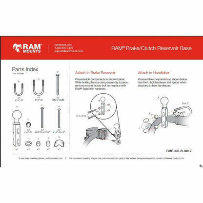 RAM Motorcycle Brake/Clutch Clamp / U-Bolt Mount - Diamond Base & Short Arm