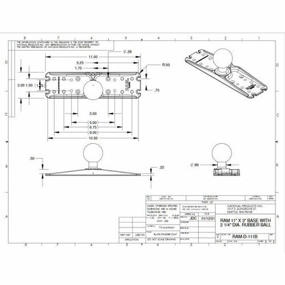 RAM-D-111BU RAM® Large Marine Electronics Ball Adaptor drawing file and hole patterns 