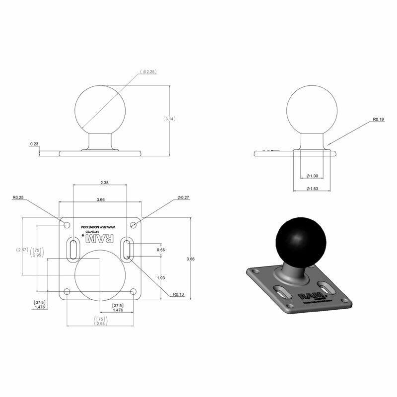 RAM Square 75mm VESA Base Square Plate - D Series (2.25" Ball)