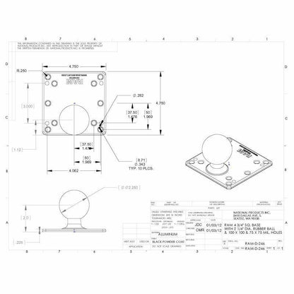 RAM Forklift Overhead Guard Plate with Ball - D Series