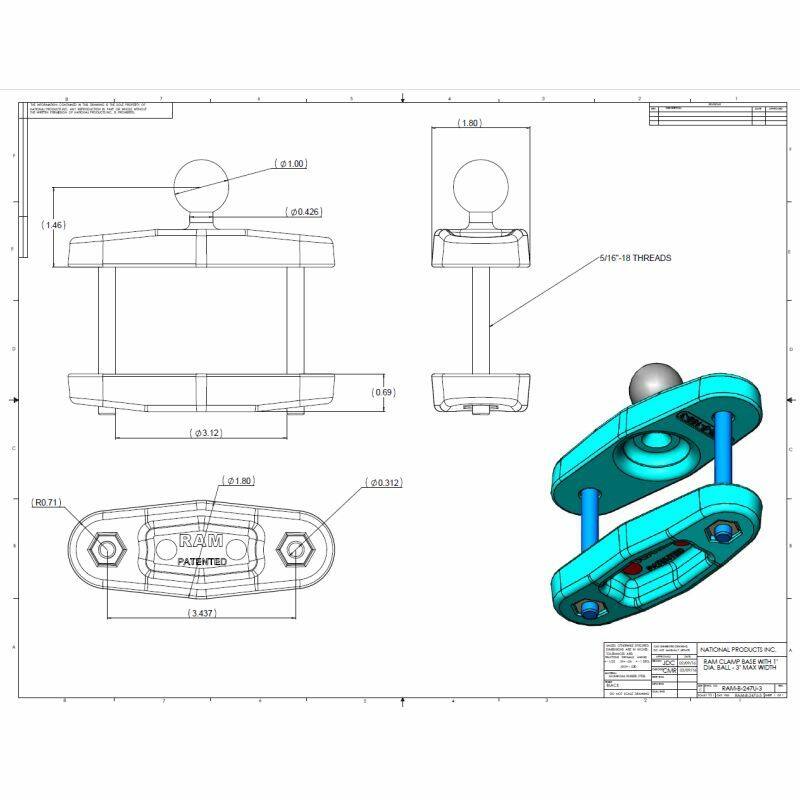 RAM Clamp Base - Square 76mm Post Base clamp with 2.25 inch (D Series) Ball