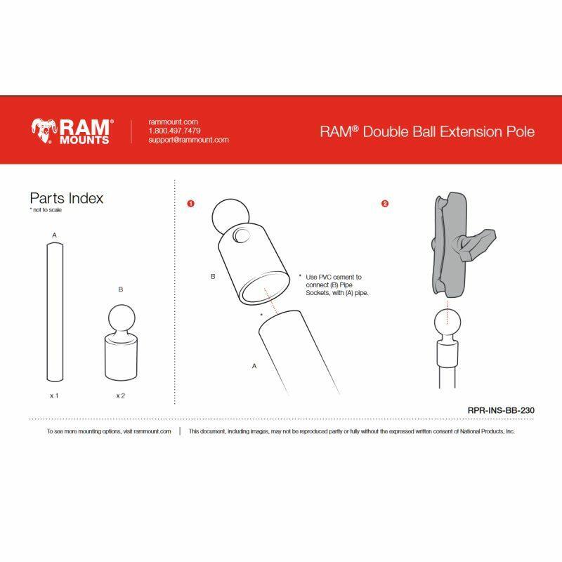 RAM Pipe Extension with Ball Ends - 14"  / 356mm - PVC