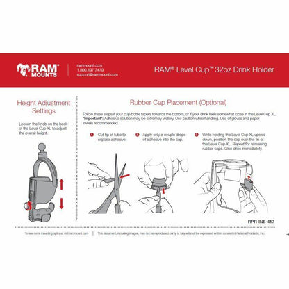 RAM Drink Holder - Self Levelling XL size with 1" Ball with Single Socket Arm