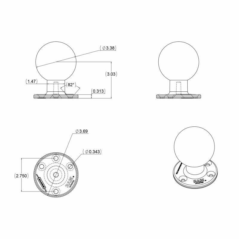 RAM Square 100mm VESA Base Plate - E Size with Arm and Round Base