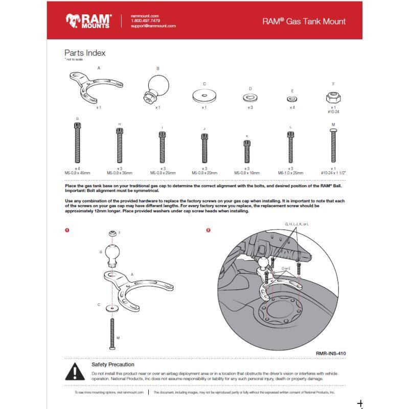 RAM Motorcycle Fuel / Gas Tank Base - Large with 1" Ball