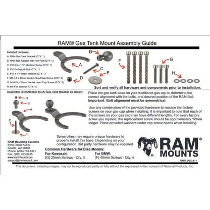 RAM Motorcycle Fuel / Gas Tank Base - Large with 1" Ball