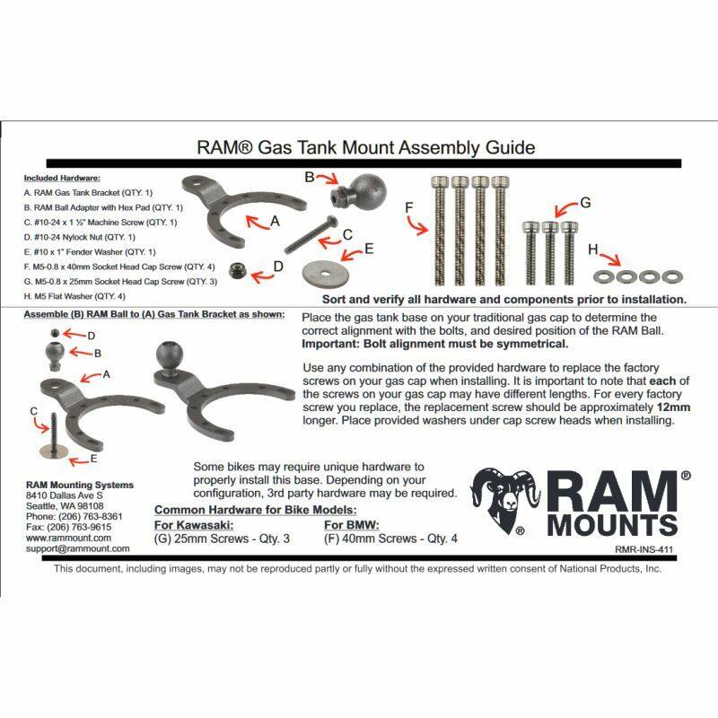 RAM Motorcycle Fuel / Gas Tank Base - Large with short Arm and Diamond Plate