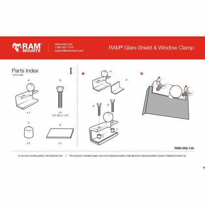 RAM Glareshield Clamp with Rectangular Base & Short Arm