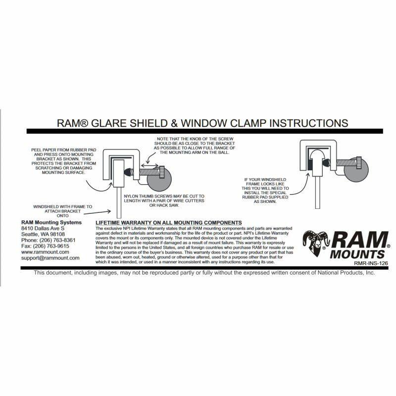 RAM Glareshield Clamp with Short Arm and Diamond Base