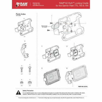 RAM-B-138L-GA75LU RAM® EZ-Roll'r™ locking cradle for  Garmin Fleet 770, Overlander + More
