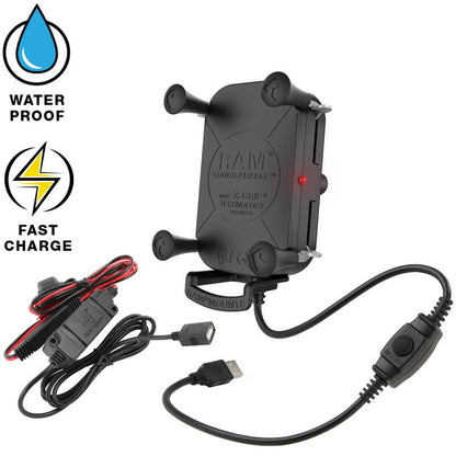 RAM X-Grip "Tough-Charge"  Universal Waterproof Charging Cradle with Charger