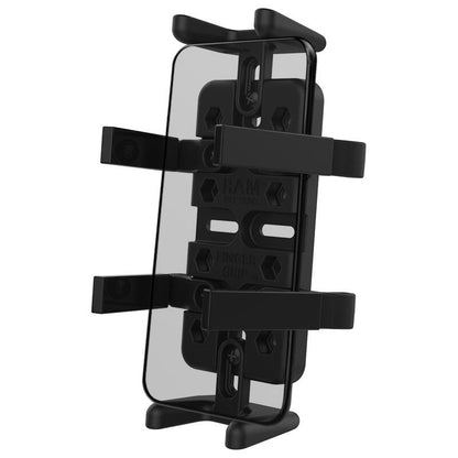 RAM-HOL-UN4U Universal Finger Grip Holder with clear phone showing fingers 