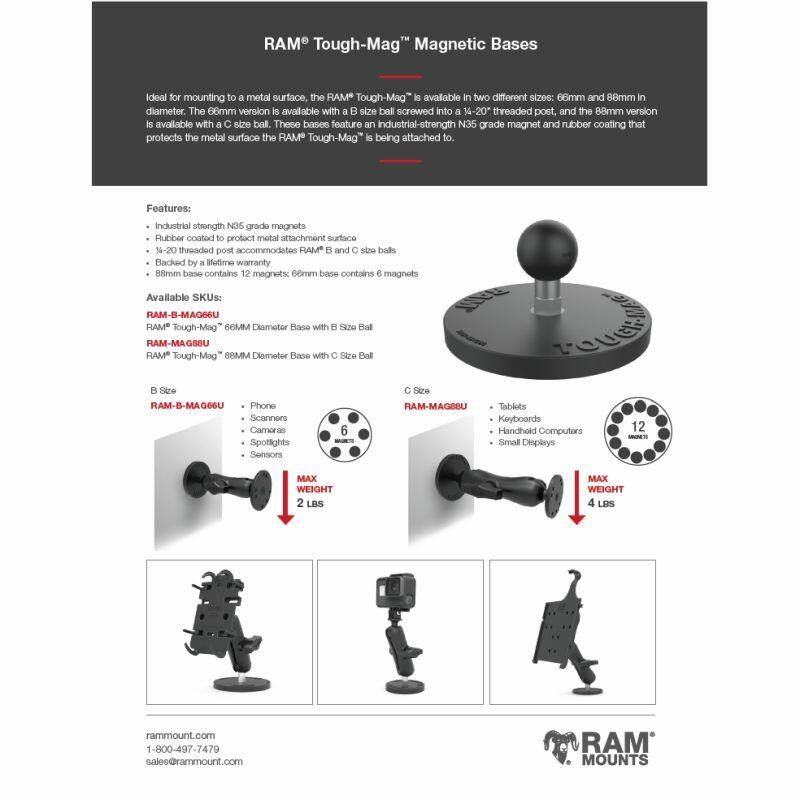 RAM-B-MAG88U RAM® 88 mm diameter Tough-Mag™ base weight capacity and info sheet