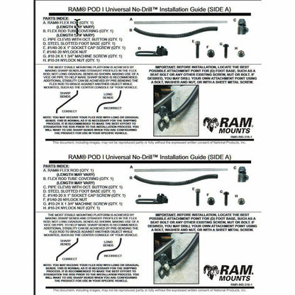 RAM Pod I Universal No Drill Vehicle Mount with 75mm Square VESA Plate