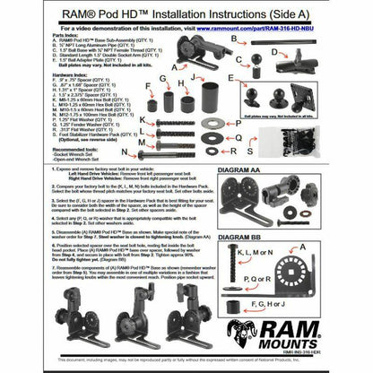 RAM Pod HD Universal No-Drill Vehicle Mount with longer pole