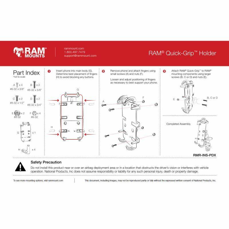 ram-hol-pd3u Quick-Grip phone holder assembly guide 