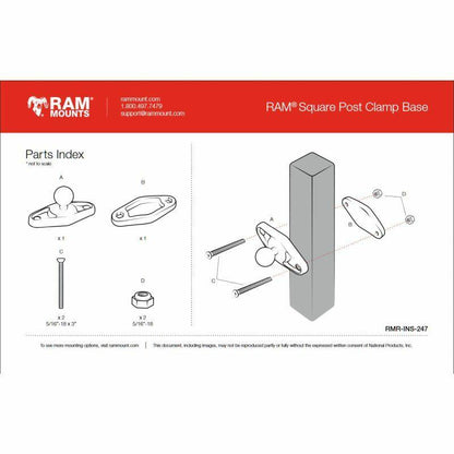 RAM Clamp Base - Square 100mm Post Base clamp with 1.5 inch (C Series) Ball