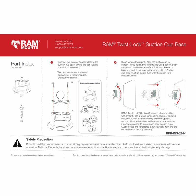 RAM Suction Cup Base - with Round Base and Long Arm - (B Series 1")