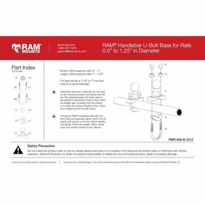 RAM-B-231ZU RAM® Handlebar U-Bolt base instructions 