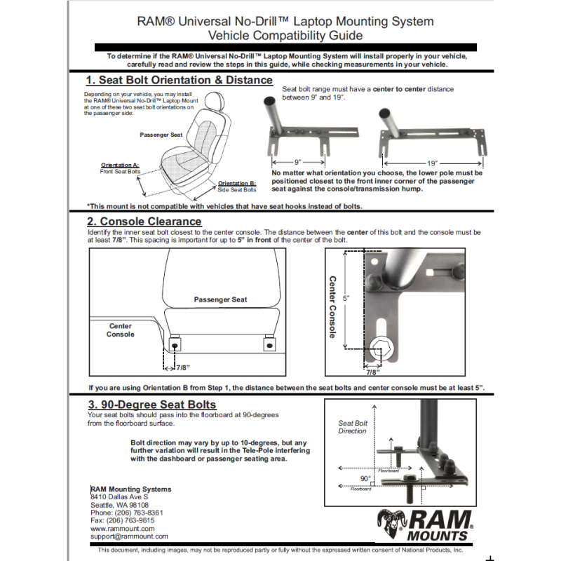 RAM Vehicle Mounting Base - No-Drill Universal Base for RHD vehicles