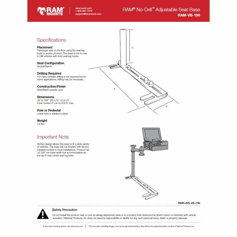 RAM Vehicle Mounting Base - No-Drill Universal Base for RHD vehicles