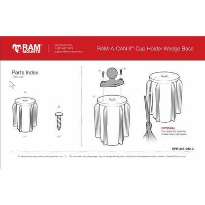 RAM Cup Holder Base - RAM-A-CAN with Arm and Diamond Adaptor Plate (1" ball)